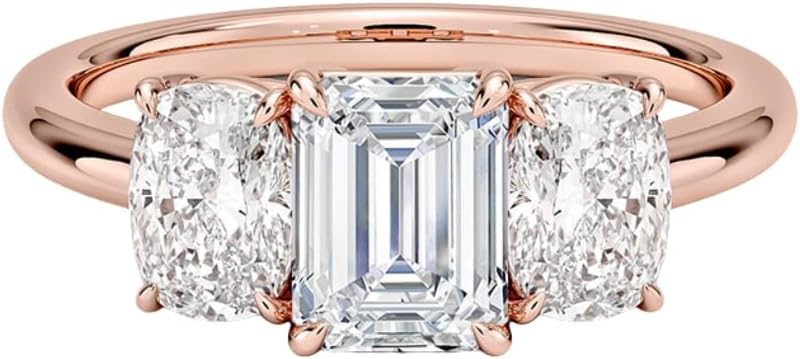 1-5 CT Emerald Engagement Ring Colorless VVS1 10K 14K 18K Solid Gold, 925 Sterling Silver 3 Stone Moissanite Engagement Ring Christmas Gift For Women