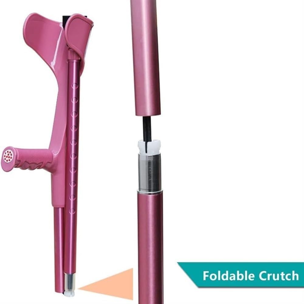 Muletas de antebrazo para Adultos, Ajustables y Plegables (par), Ligeras, de Aluminio, Color Rosa, con Puntas Antideslizantes.