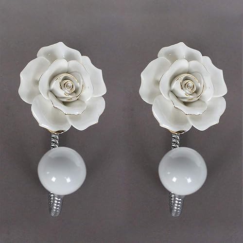 Miniatura 2 de MDPLY Hermosos ganchos de pared de cerámica con flores 3D, gancho decorativo cromado para bata, bufanda, bolsa, toalla, sombrero, etc. para cocina,