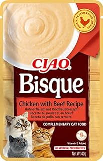 Ciao Bisque by INABA Cat Treat - Chicken with Beef - 1 Pack (40g total) / Moist Cat Treat, Delicious & Healthy Snack, Puree Food Topper, Side Dish, Complement, Natural, Grain Free