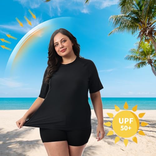 HODOSPORTS Women's Plus Size Rash Guard UPF 50+ Swim Shirt Sun Protection Swimsuit Top Short Sleeve 1X-6X4