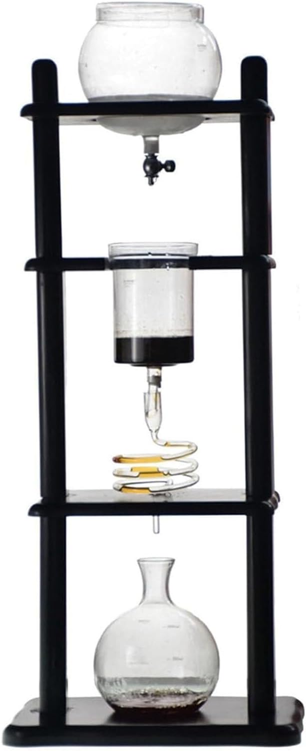 Cold Brew Drip Coffee Tower, Ice Coffee Maker - Cold Drip Coffee Maker 6-8 Cups, 1000ml, with Slow Drip Technology, Glass Container and Wood Stand, for Commercial Office