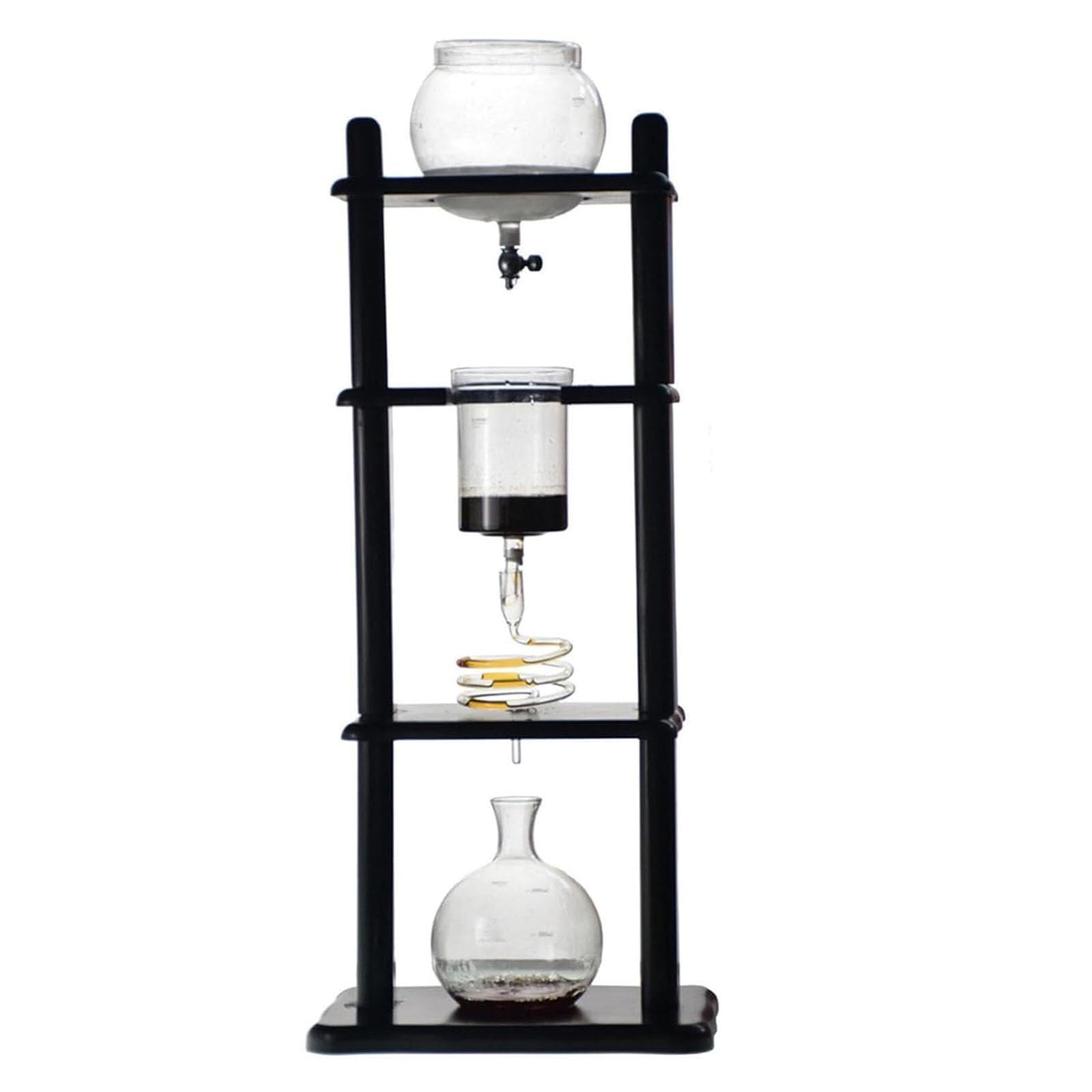 Cold Brew Drip Coffee Tower, Ice Coffee Maker - Cold Drip Coffee Maker 6-8 Cups, 1000ml, with Slow Drip Technology, Glass Container and Wood Stand, for Commercial Office