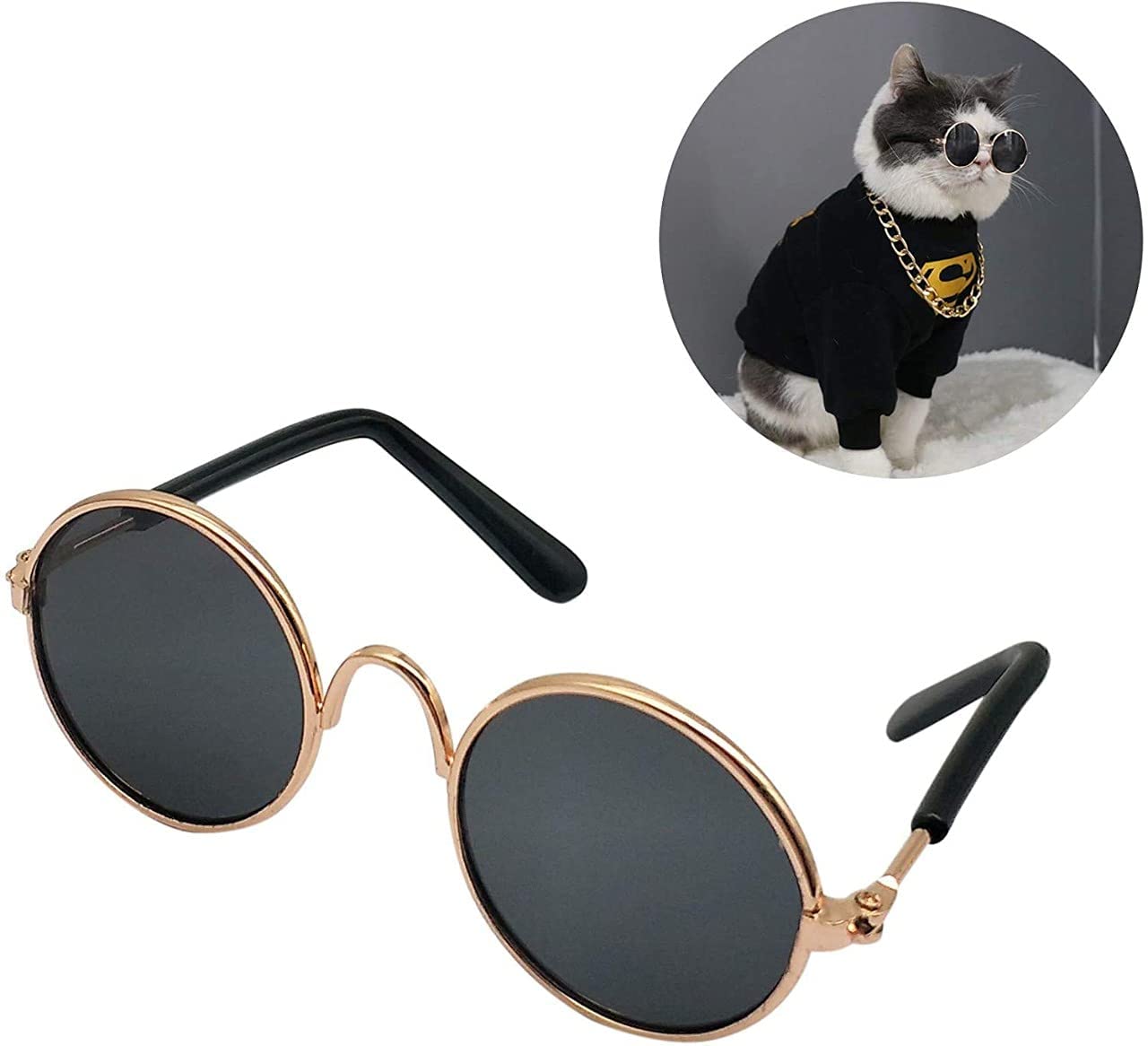 PSK PET MART Cat Glasses Goggles Sunglasses Pet Cat Glasses Classic Retro Circular Stylish Goggles Sunglasses UV Protection for Cats Small Puppies (Colour May Vary) Pack of 1 (B0B2W4WV64) Amazon Price History, Amazon Price Tracker