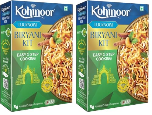 Image of Kohinoor Basmati Biryani Kit Lucknowi, 333 grams | Ready-to-Cook Authentic Biryani | Easy 3-Step Recipe (Pack of 2)