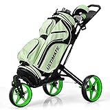 Tangkula Golf Push Cart with 360° Rotating Front Wheel, Aluminum Collapsible 3 Wheels Golf Pull Cart, Golf Trolley w/Elastic Strap, Scoreboard Storage & Foot Brake, Height-Adjustable Handle