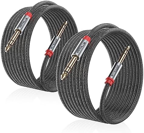 ANYPLUS Instrument Cable,【3.3ft/ 1m-2pack】 6.35mm Male to Male 1/4 inch to 1/4 inch Audio Cable, Fish Wire Braided TRS Cable, for Guitar Cable, Bass, Keyboard, Mixer, Amplifier, Equalizer, Speaker.