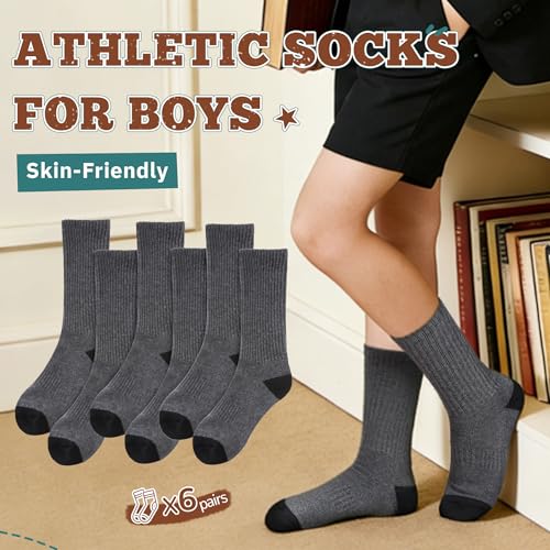 Image of SeeyAN Kids Socks Boys Crew Athletic Half Cushioned Cotton Sport Running Breathable Socks 6 Pairs