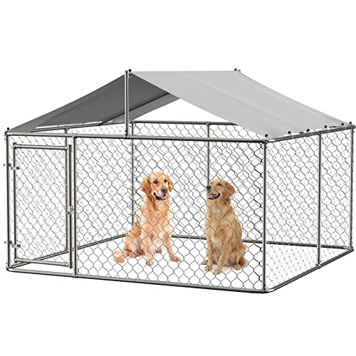 Heavy Duty Dog Kennel Outdoor Dog Chain Link Playpen Galvanized Puppy Exercise Pen Dog Run Cage With Uv & Waterproof Cover Secure Lock 7.5X7.5X5.5Ft #TOP5