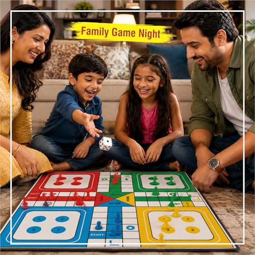 Image of 4-in-1 Family Board Games Set for Kids & Adults | Ludo, Snakes & Ladders, Math Run & Car Drive | Educational Strategy Learning Toy | Indoor Multiplayer Fun Game | Gift for Boys & Girls Age 5+ Years