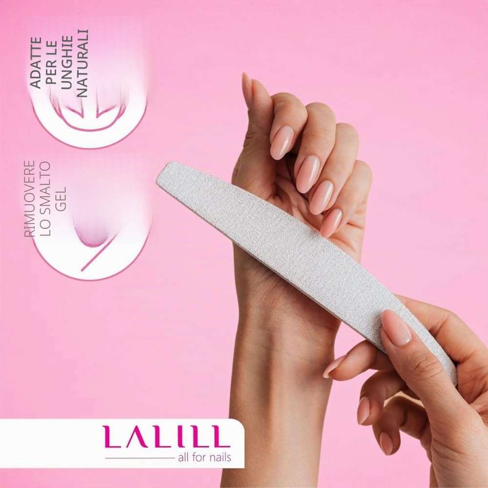 LALILL Lima per Unghie 50 Pz. 100/180 Grit, Mezza Luna Zebra - Lime per Unghie in Gel - Modellazione di Unghie Ibride, Acriliche, Gel Polish - Bifacciale, Monouso - Buffer, Block, Professionale