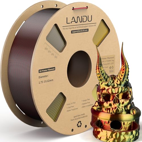 Image of LANDU Silk Tri-Color PLA Filament 1.75mm 1Kg, Triple Color Silk PLA Filament, Silk Rainbow PLA Filament, Neatly Wound 3D Printer Filament, 3 in 1 Multi Color Filament + /-0.02mm, Silk Black Red Gold