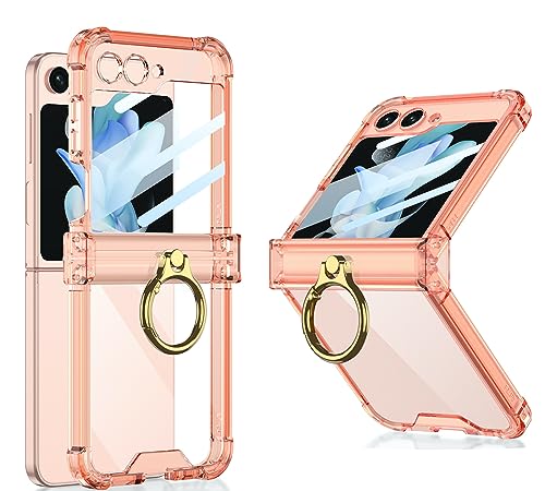 Image of BOUNCEBACK Transparent Shockproof Hinge Cover Ring Case for Samsung Galaxy Z Flip5 / Galaxy Flip 5 Case Cover - (Clear Orange | Rubber)