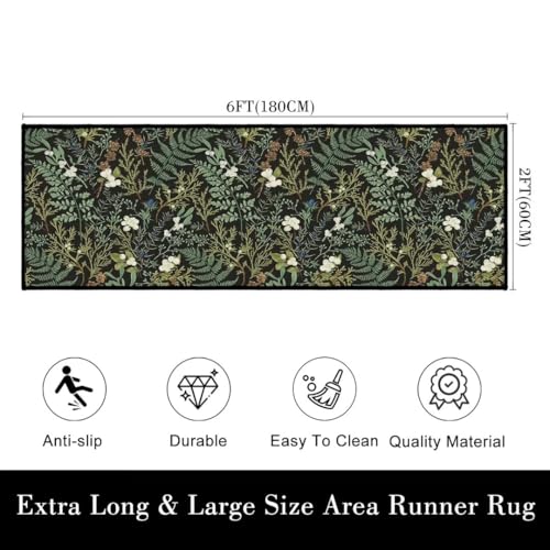 Tapete corredor negro y verde 60x180 cm con estampado botánico miniatura 2