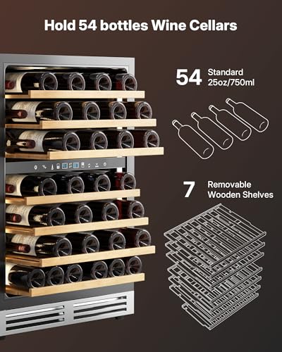 Image of Upstreman 24 Inch Wine Fridge, 54 Bottles Dual Zone Wine Cooler