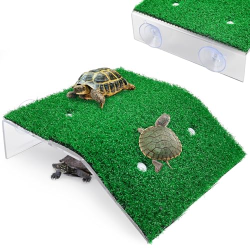 Keedolla Lawn Turtle Basking Platform Tortoise Resting Terrace, Simulation Grass Turtle Ramp Tortoise Climbing Ladder for Aquarium, Fish and Turtle Tank - Large