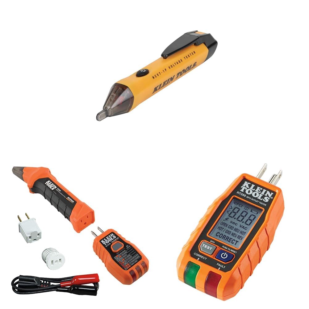 Klein Tools NCVT1P Voltage Tester & 80016 Circuit Breaker Finder Tool Kit & RT250 GFCI Outlet Tester with LCD Display, Electric Voltage Tester for Standard 3-Wire 120V Electrical Receptacles