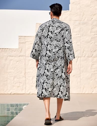 COOFANDY Men\'s Lightweight Kimono Robe Jacket Printed Japanese Style Bathrobes Casual Open Front Long Cardigan Coat Outwear