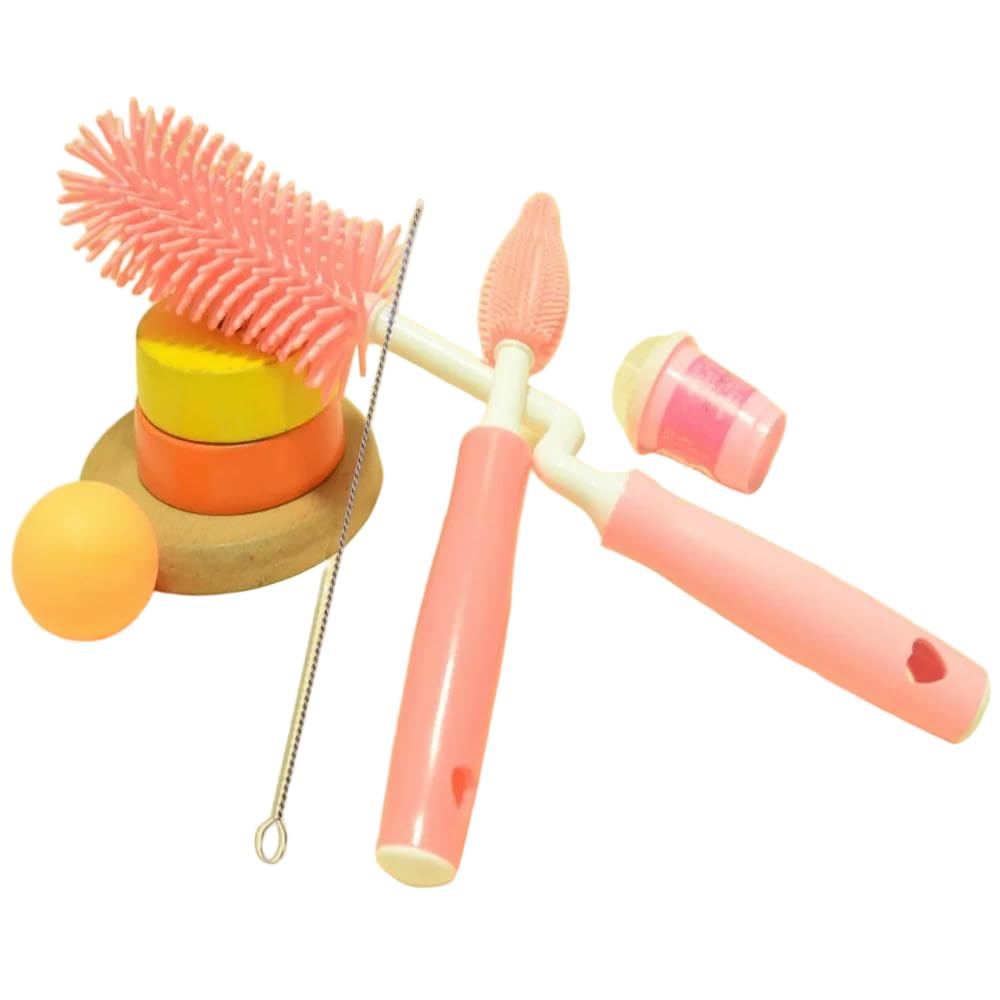 DYRBF wielofunkcyjny zestaw silikonowych szczoteczek do butelek, zestaw do czyszczenia butelek dla niemowląt, sutków i słomek, uchwyt z twardego plastiku z miękkim włosiem do codziennego czyszczenia