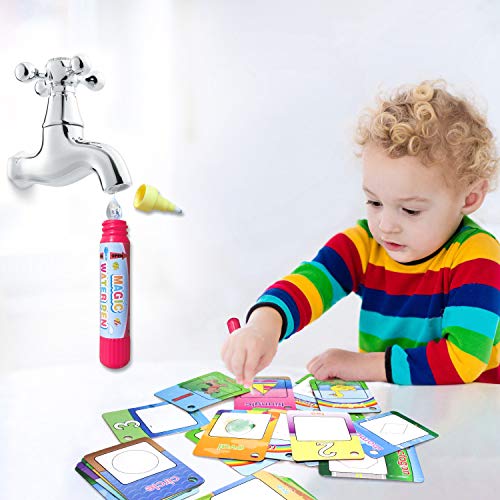 Zoordo Water Painting Graffiti Book Card 26Pcs Early Education Cognitive Cards Colouring Doodle Board 2 Magic Drawing Pens Games Toy For Toddlers Kids Baby – Number, Shapes And Colors #TOP3