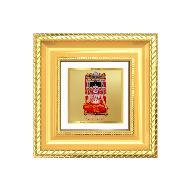 Image of DIVINITI Sri Raghavendra Tirtha Swami 24K Gold Plated Foil Tabletop Photo Frame for Home Decor, Puja Room, Luxury Gifting | DG Frame 015 S1A (10x10 CM)
