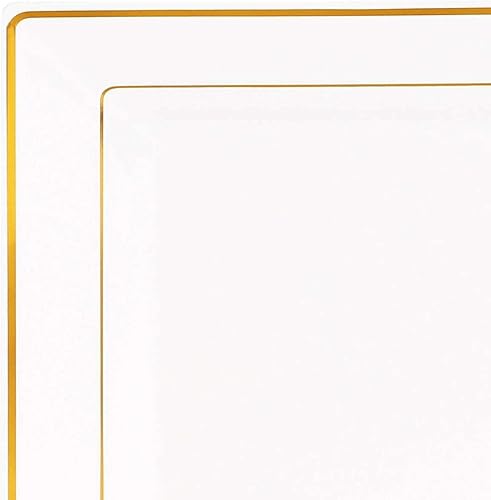 Miniatura 2 de Kaya Platos llanos cuadrados de 9.5 pulgadas  Blanco con borde dorado  Paquete de 10