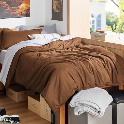 Image of Bedsure Twin /Twin XL Duvet Cover, Soft Double Brushed Bedding Set, Brown | For Kids & Adults, 68 inchx90 inch Comforter Cover, Hotel Luxury, All Season, Breathable, Easy Care, Lightweight, Zipper Closure