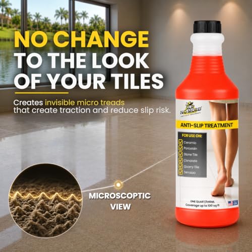 Image of Anti Slip Tile Treatment (Quart) Non-Slip Floor Treatment for Grip on Stone, Porcelain & Ceramic. Indoor & Outdoor, Residential & Commercial Slip Prevention, Works Fast for Lasting Traction