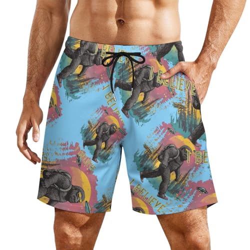 Believe Bigfoot Sasquatch Mens Swim Trunks with Quick-Drying Lining Beach Shorts for Outdoor Sports