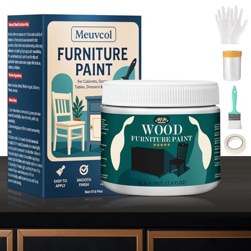 Furniture Paint All In One - 17.6 Oz Black Paint for Wood, Cabinet, Doors, Tables & Dressers, Matte Finish Black Touch Up Coating No Sanding, Easy Application - Water-Based, Non-Toxic, Low Odor