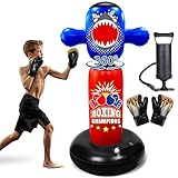 Punching Bag for Kids with 360° Rotating Head, Hyperzoo 63" Heavy-Duty Inflatable Boxing Bag with Gloves & Pump, Freestanding Punching Bag Toy for Boys & Girls Ages 5–12 – Great