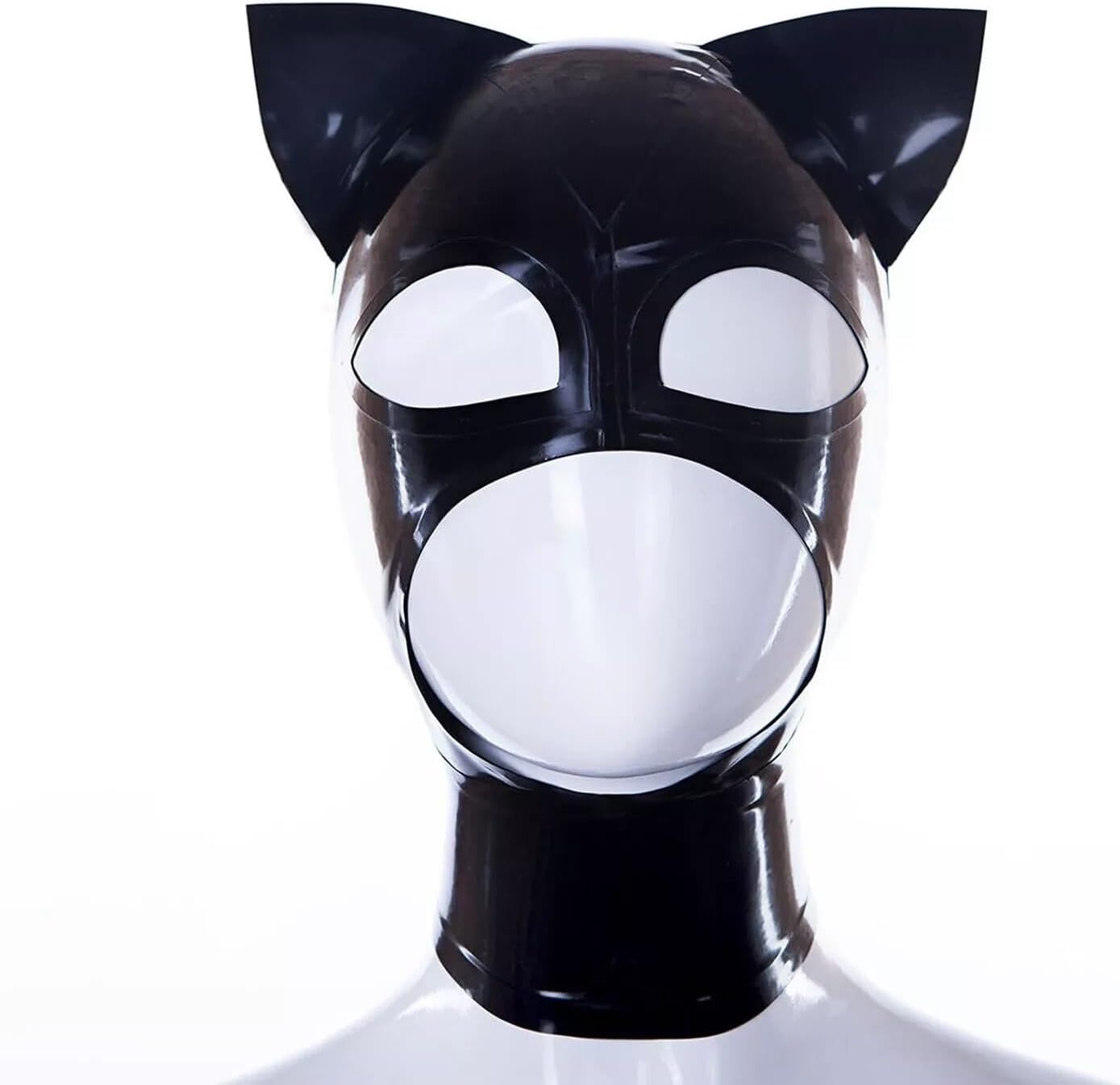 Black Latex Hood with Open Chin – Unisex 100% Natural Rubber Mask for Cosplay, Halloween, and Clubwear