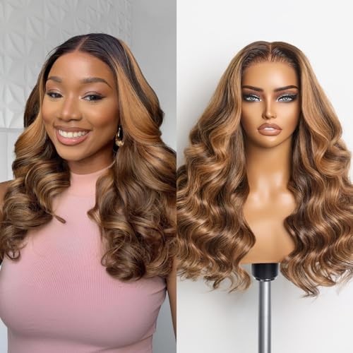 Image of LUVME HAIR All-Day Comfort Loose Body Wave 5x5 Lace Front Wigs Human Hair Glueless Wigs Human Hair Pre Plucked Pre Cut Long Mix Brown Highlight Wig Lace Closure Wigs Frontal Wigs 22 Inches