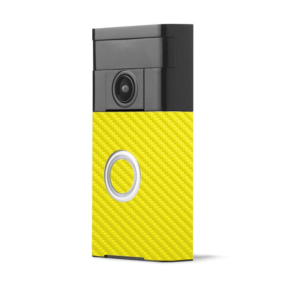 MightySkins Carbon Fiber Skin for Ring Video Doorbell - Yellow | Protective, Durable Textured Carbon Fiber Finish | Easy to Apply, Remove, and Change