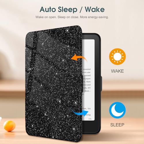 Image of Fintie Case for 7 inch All-New Kindle Paperwhite (12th Generation, 2024) and Kindle Colorsoft Signature Edition - Slim Lightweight Shell PU Leather Protective Cover with Auto Sleep /Wake, Black Glitter