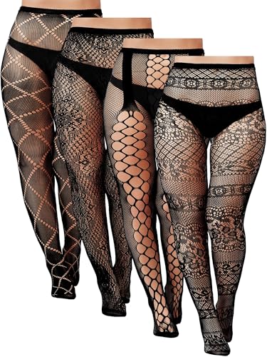 Collants en résille pour femme noir taille xxl xxxl style tendance lot de 4 paires