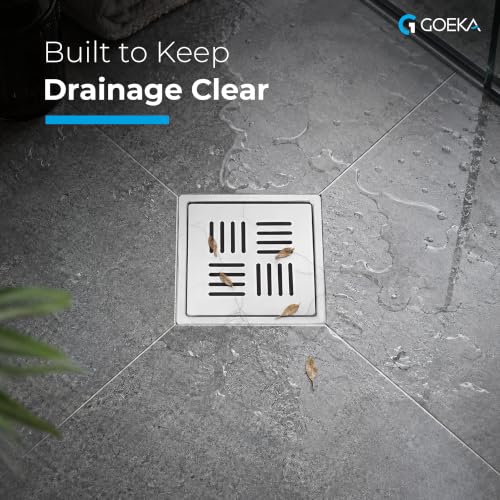 Image of GOEKA Premium Square Flat Cut Floor Drain (6 x 6 Inch) | 304 Grade Stainless Steel Bathroom Drain Jali | Heavy-Duty Floor Grating for Kitchen, Balcony & Outdoor Use