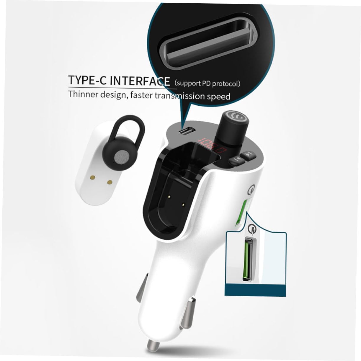 NUOBESTY 1pezzi Auricolare Multifunzione Wireless per Auto Adattatore Microfono Integrato per Chiamate in Vivavoce Uscita Aux e Caricabatterie USB