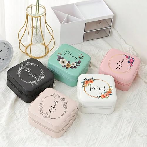 Image of P Arts Personalised Mini Jewellery Organizer for Women - Custom Name Rakhi Gift for Sister | Rakshabandhan Special Jewelry Storage Box, PU Leather Travel Case