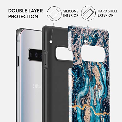 Burga Phone Case Compatible With Samsung Galaxy S10 - Hybrid 2-Layer Hard Shell + Silicone Protective Case -Crystal Blue Teal Turquoise Marble - Scratch-Resistant Shockproof Cover #TOP2