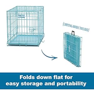 MidWest Homes for Pets Single Door Blue Folding Metal Dog Crate w/ Divider Panel, Floor Protecting ‘Roller’ Feet & Leak Proof Plastic Tray, 24L x 18W x 19H Inches, Small Dog Breed
