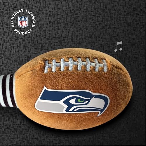 Image of Seattle Seahawks Plush Football Rattle by Smilo - Officially Licensed NFL Baby Rattle Toy - Soft Baby Rattle with Bell - for Babies and Toddlers from 3 Months