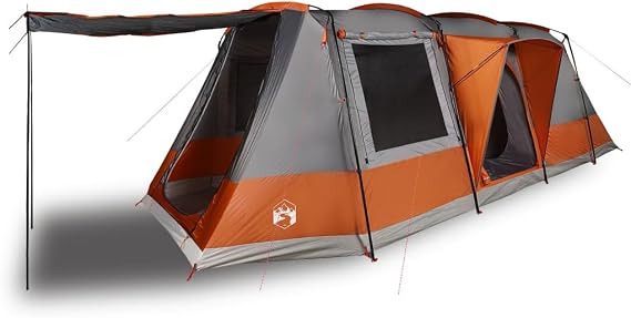ZEYUAN Camping Tent Tunnel 4-Person Grey and Orange Waterproof,Waterproof Family Tent With Bedroom,Lightweight Dome Tent For Outdoor Garden Backpacking Hiking