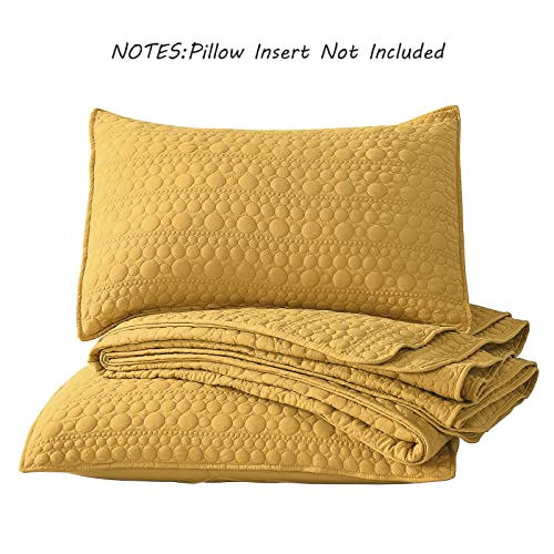 Horimote Home Quilt Set King Size Yellow, Classic Geometric Spots Stitched Pattern, Pre-Washed Microfiber Coverlet Ultra Soft Lightweight Quilted Bedspread For All Season, 3 Pieces #TOP5