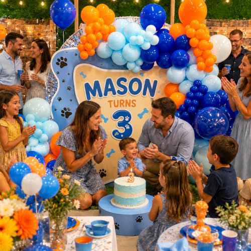 Image of HILAVO Blue and Orange Balloons, 60PCS 12 Inch Royal Light Blue and Orange Beige Balloon Confetti Balloons for Kids Space Theme Party Baby Shower Birthday Graduation Party Decoration