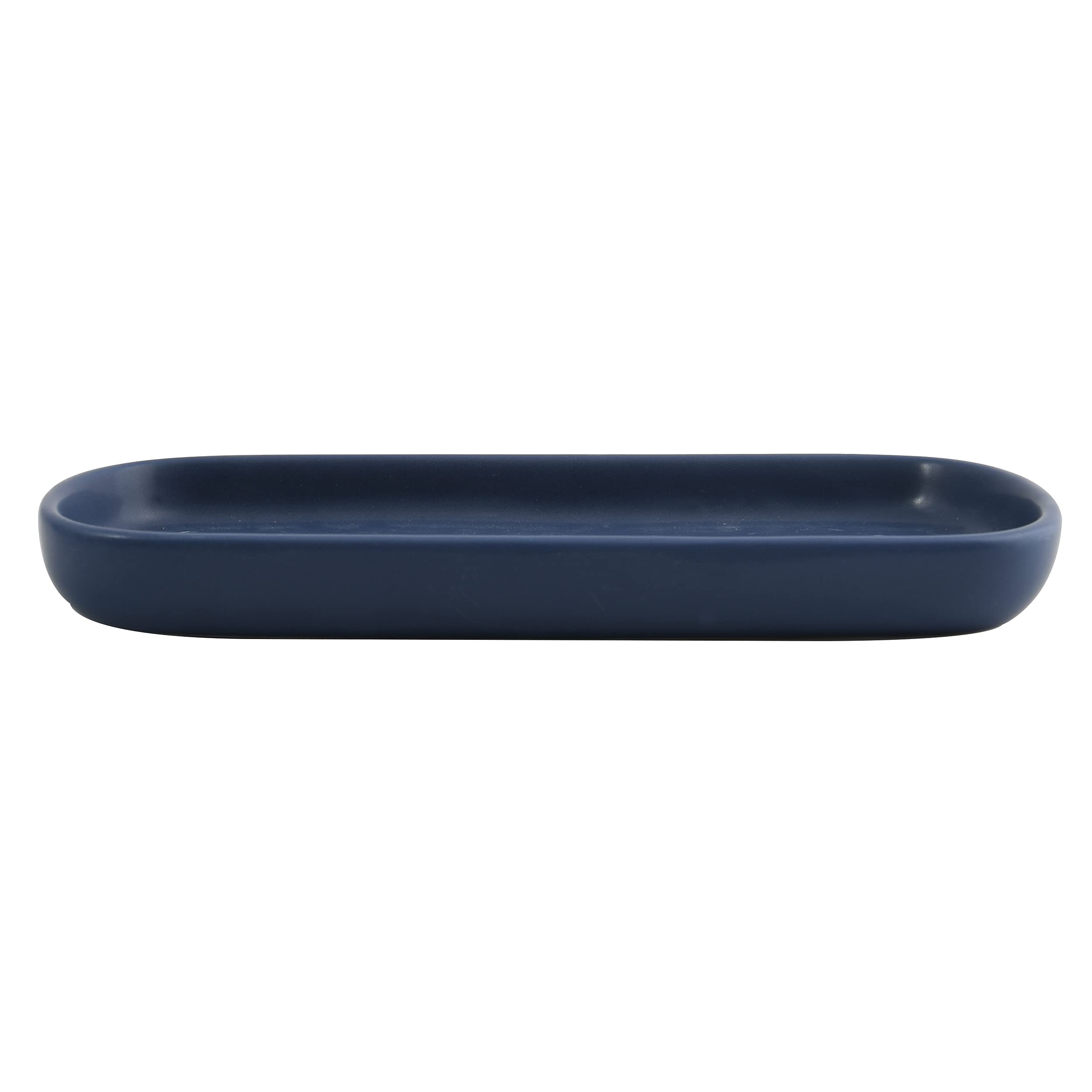Msv Blue Maonie Ceramic Storage Tray For Fruit, Tea, Cosmetics, Jewellery, Oval For Washbasin, Bathroom, Cabinets - Matt Dark