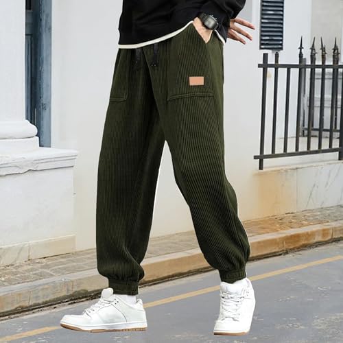 Men's Corduroy Pants Elastic Waist Drawstring Tapered Sweatpants Casual Loose Fit Cargo Work Pants3