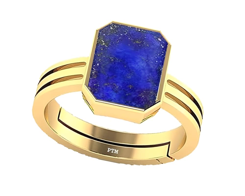 PTM Natural Lapis Lazuli 3.25 to 10.25 Ratti or 3.00 to 9.50 Carat Astrological Certified Gemstone Panchdhatu/5 Metals Gold Plated Adjustable Ring for Men Women