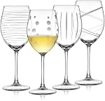 Joeyan Hand Blown Etched Red and White Wine Glasses,Stemmed Glasses with Stripes and Dots Pattern,Clear Carved Long Stem Glassware Set for Wine Tasting Birthday Anniversary Wedding,19 oz,Set of 4