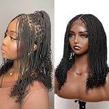 JALIZA Senegalese Mini Twist Braided Wig with Curly Ends for Black Women - Soft Lace Full Hand-tied 289 Strands - 14 inches, Black 1B